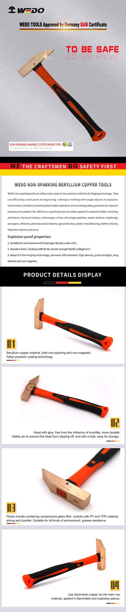 Wedo Non Sparking Beryllium Copper Alloy Cutoff Hammer