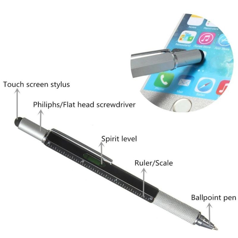 New Arrival Tool Ballpoint Pen Screwdriver Ruler Spirit Level with a Top and Scale Multifunction 6 in 1 Metal Pen