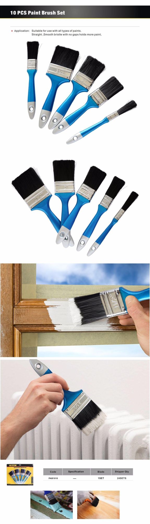 10PCS High Quality Paint Brush Set with PVC Bristles