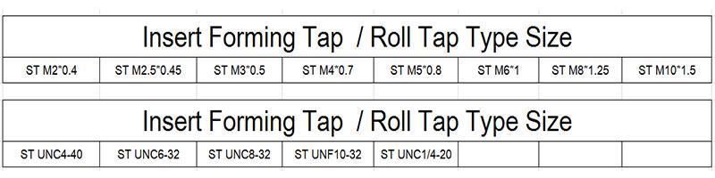 St M2*0.4 Hsse-M42 Insert with Tin Forming Taps St M2 M2.5 M3 M4 M5 M6 M8 M10 Machine Thread Screw Tap