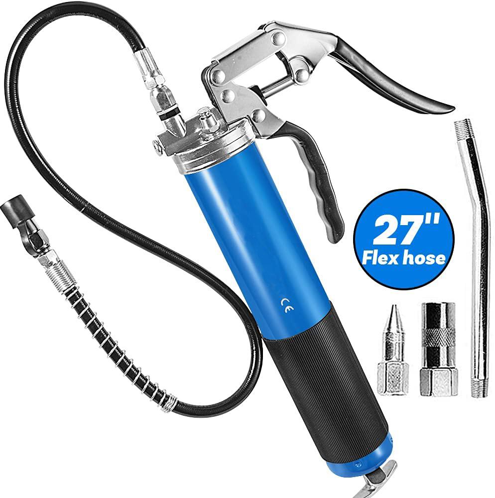 High Performance Heavy Duty Pistol Grip Grease Gun - 27 Inch Extra-Long Heavy Duty Reinforced Flex Hose Butter Gun