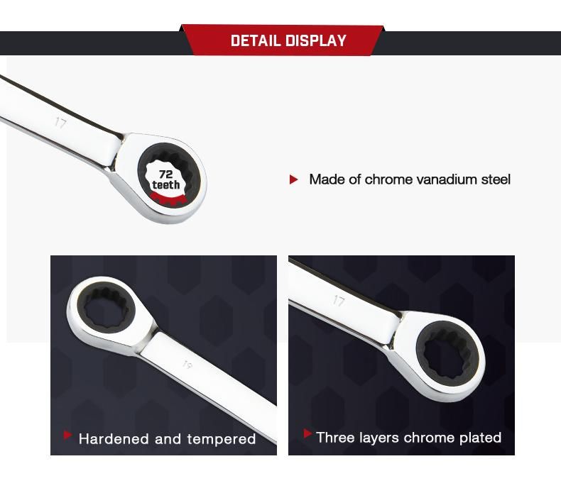 CRV Hardned Chorme Palted Double Offset Ring Ratchet Wrench