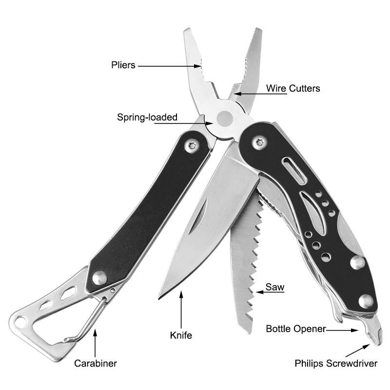 High Quality Mini-Size Multi Function Tools with Carabiner (#8462AM)