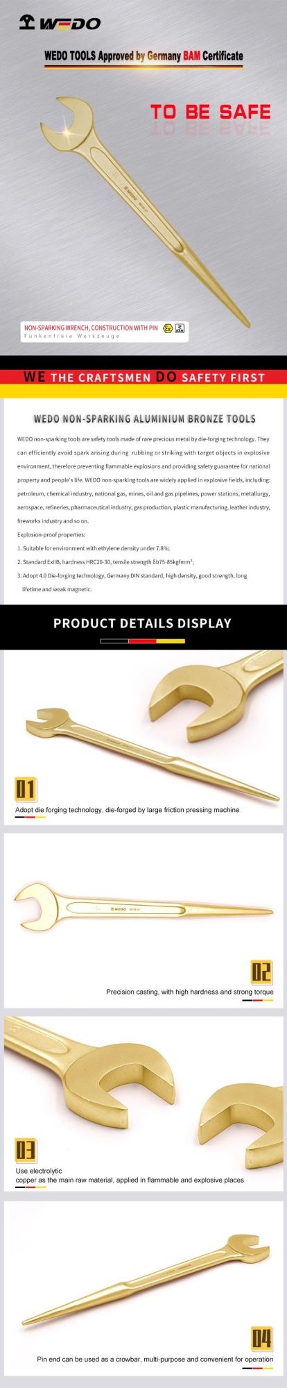 Wedo Aluminium Bronze Alloy Non Sparking Construction Wrench with Pin