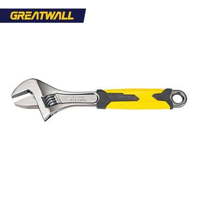 Bigger Jaw Opening Cr-V Adjustable Wrench with 2-Color Rubber Handle