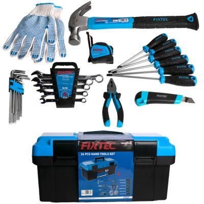 Fixtec Wholesale 26PCS Multi Hand Tools Sets with Heavy Duty Plastic Tool Box