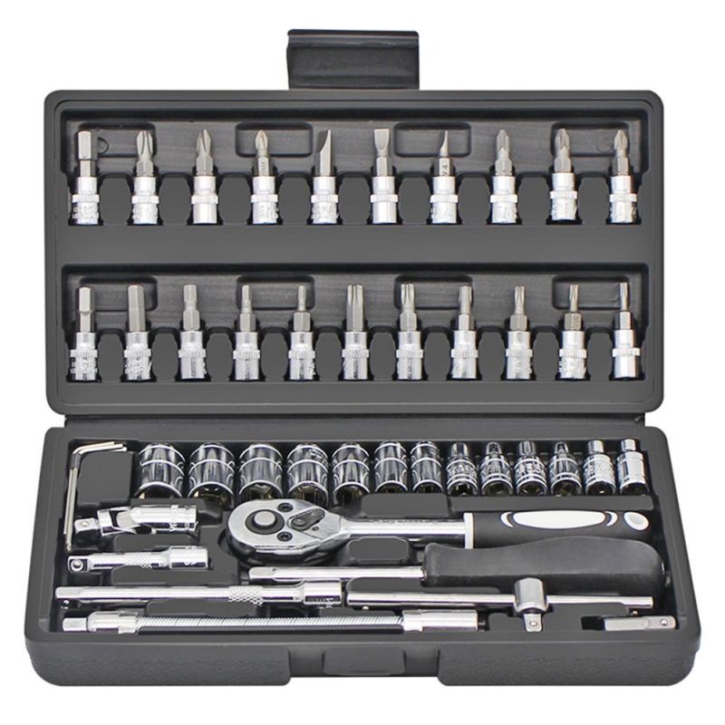 46PCS Quick Ratchet Socket Wrench Slotted Screwdriver Repair Hand Tools