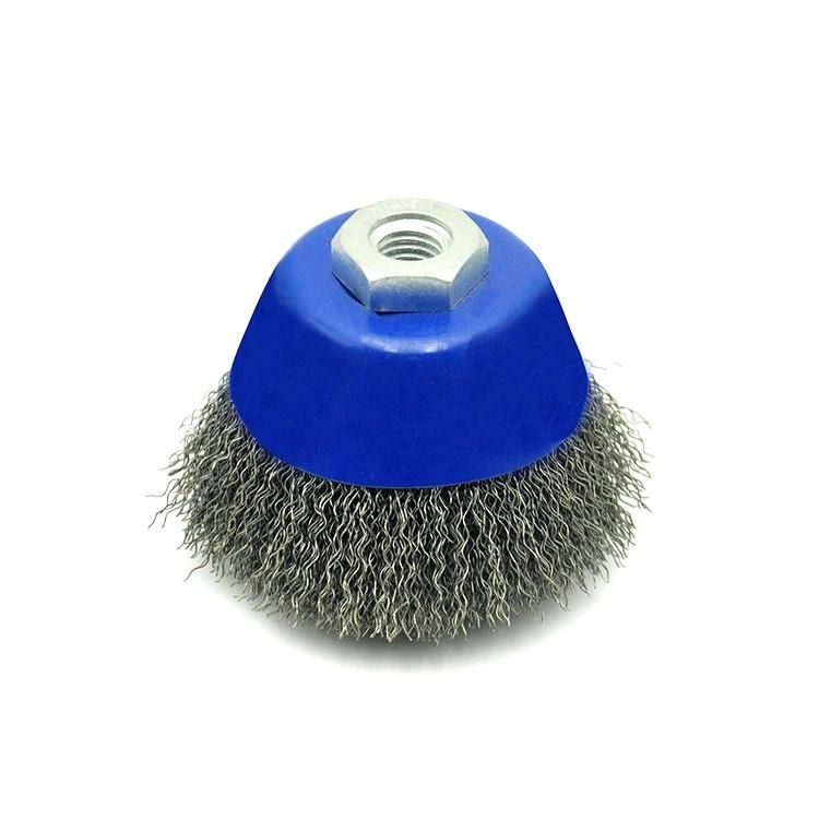 Silver Crimped Brass Shaft Cup Brush Stainless Steel Wire Brush