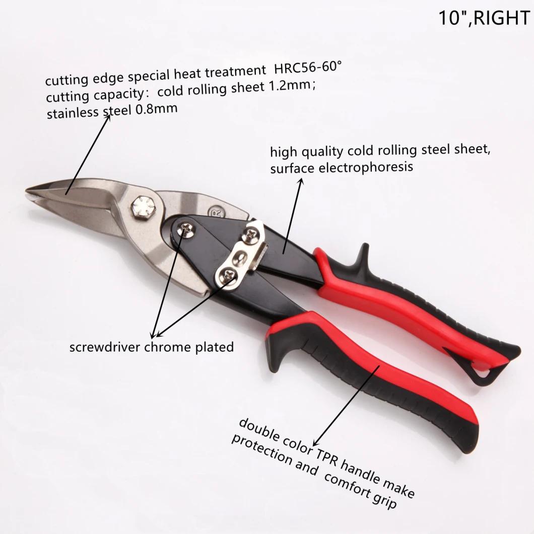 10", Made of Carbon Steel, Cr-V, Cr-Mo, Matt Finish, Nickel Plated, TPR Handle, Straight, Right and Left, Heavy Duty, Snips, Aviation Snips