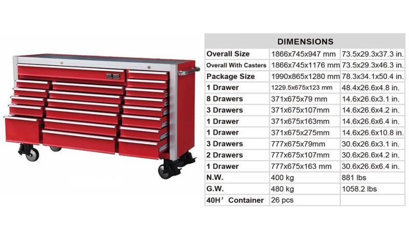 Industrial Tool Cabinet with Multi Drawer Multi Functions BBS Red