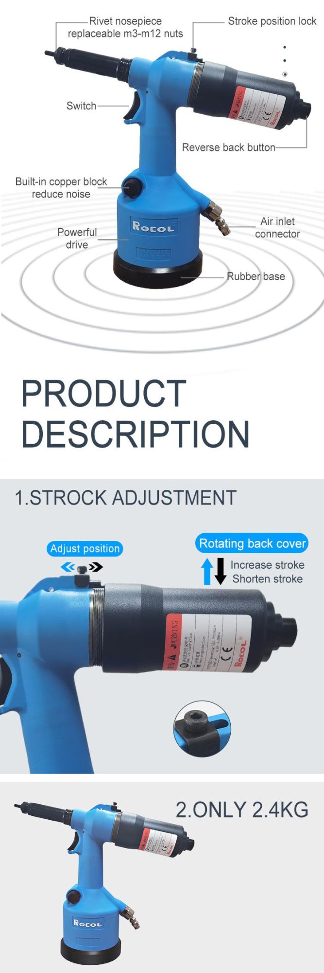 OEM Free Maintenance Internal Sealing Hydro Pneumatic Hand Nut Riveter