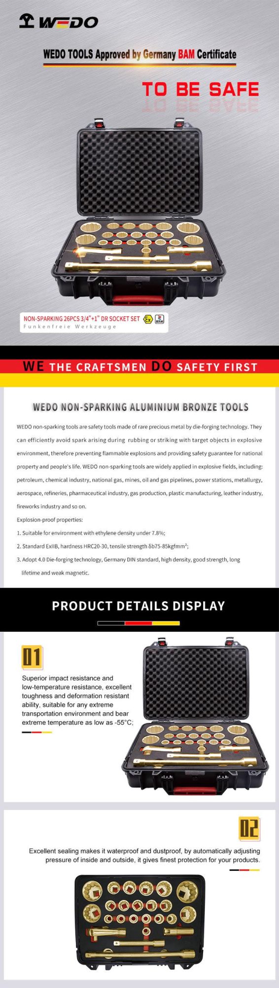 Wedo Aluminium Bronze Non Sparking 3/4′ ′ *1 Dr Socket Set-26PCS