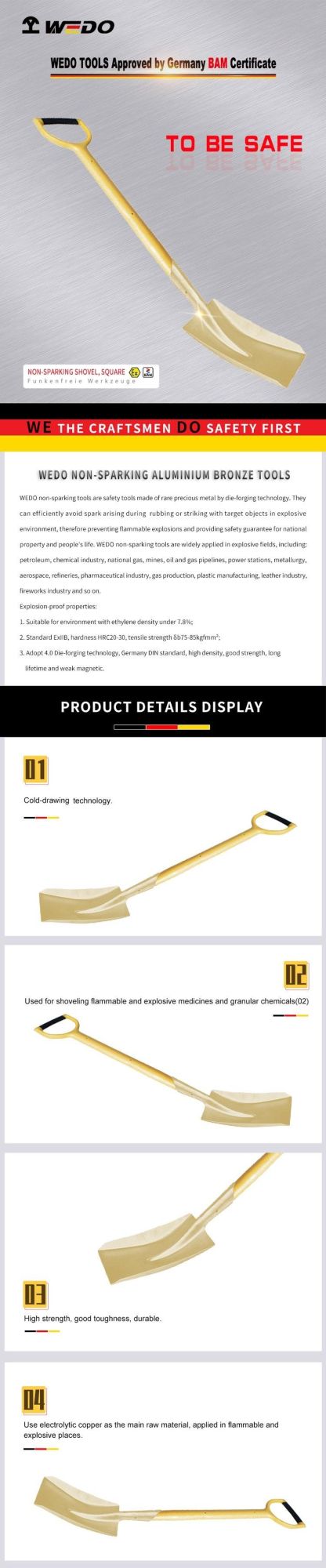 Wedo Best Selling Aluminium Bronze Non Sparking Square Shovel