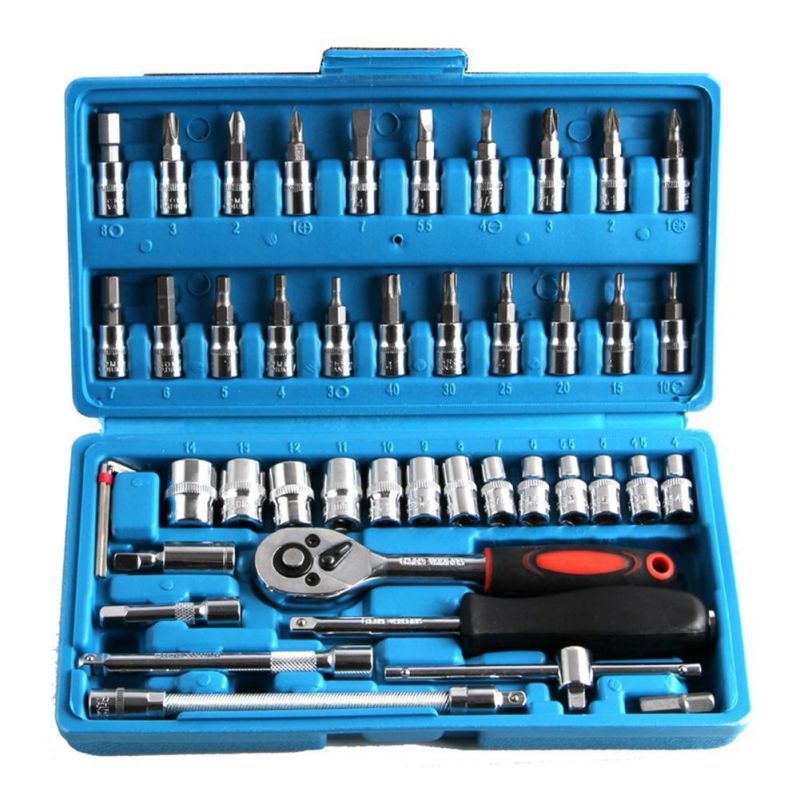 46PCS Quick Ratchet Socket Wrench Slotted Screwdriver Repair Hand Tools