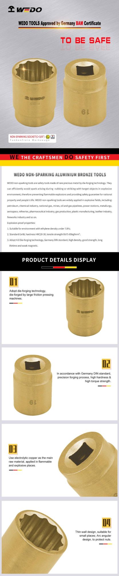 Wedo Best Selling Aluminium Bronze Non Sparking 3/8′′ Socket