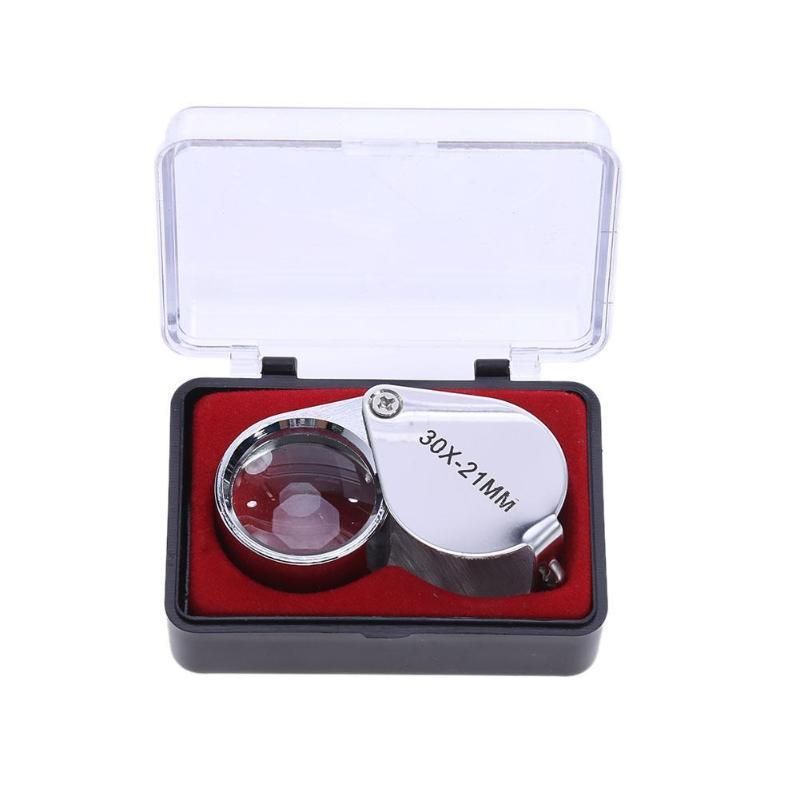 China Best Selling Metal Crafts 30X Pocket Folding Portable Jewelry Magnifier Glass Loupe 30X Magnifying Mirror Wholesale