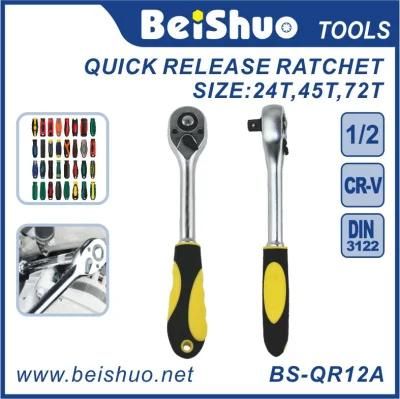 Drive Pear Head Quick Release Ratchet with Rubber Covered Handle