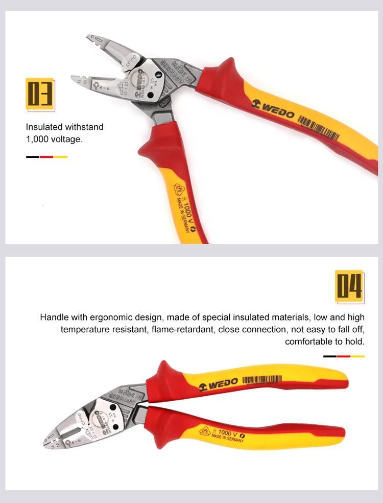 WEDO VDE Certified 1000V Insulated Tools Bent Pliers, Diagonal Cutting