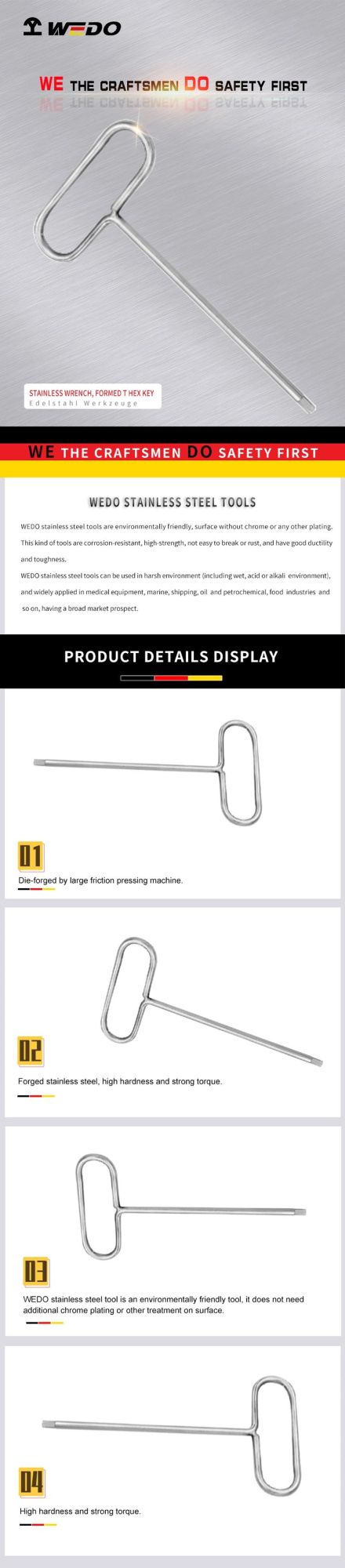 WEDO Stainless Steel Formed T Hex Key 304/316/420 Material Available