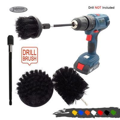 4 Pieces Black Color Nylon Drill Brush Attachment Set for Car Carpet Bathroom Cleaning