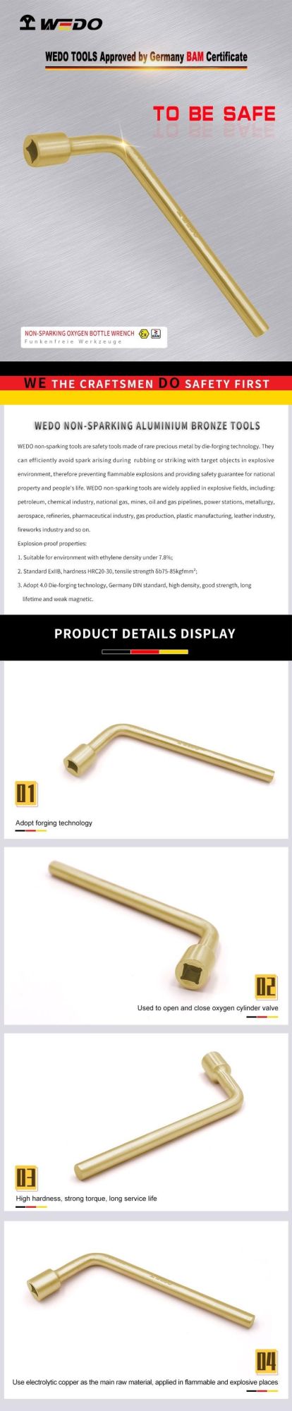 Wedo Professional Aluminium Bronze Non Sparking Oxygen Bottle Wrench