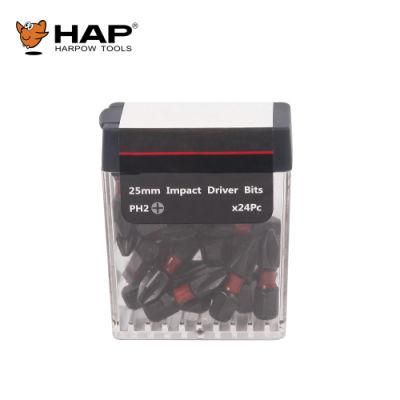 Plastic Box Packing 24PCS pH2 25mm Impact Screwdriver Bit Set
