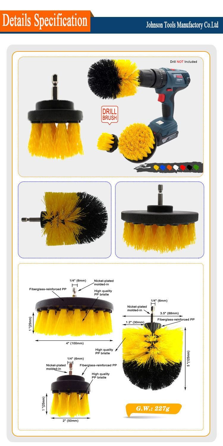 Pack of 3 Pieces Yellow Drill Brush Attachment Scrubber Brushes Set Kit for Cleaning Bathroom Surfaces