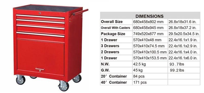 Tool Trolley Lockable Metal Tools Set Tool Cabinet with Wheel