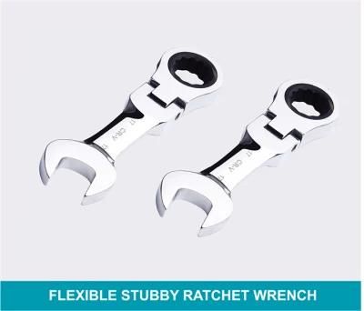 CRV Material Flexible Head Short Spanner Combination Ratchet Wrench