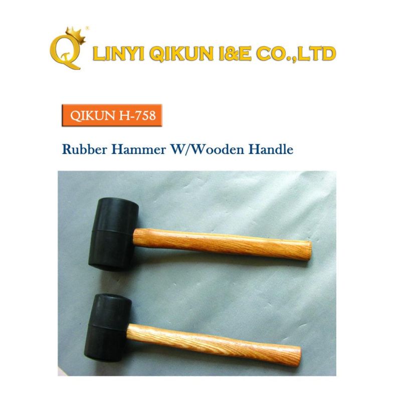 H-754 Construction Hardware Hand Tools Rubber Plastic Hammer with Wooden Handle