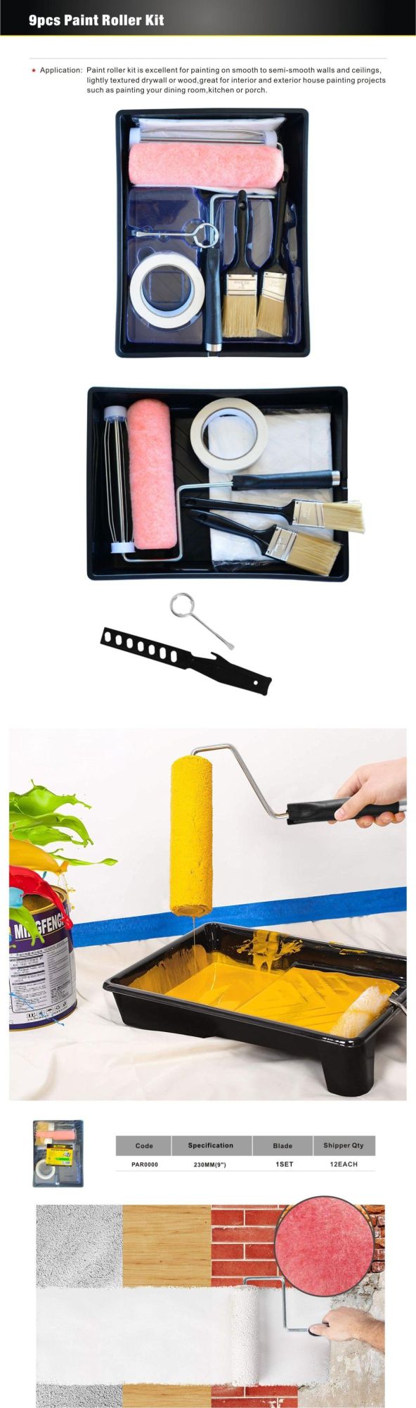 9" Professional Paint Roller Set Painting Tools 9PCS Paint Roller Kit