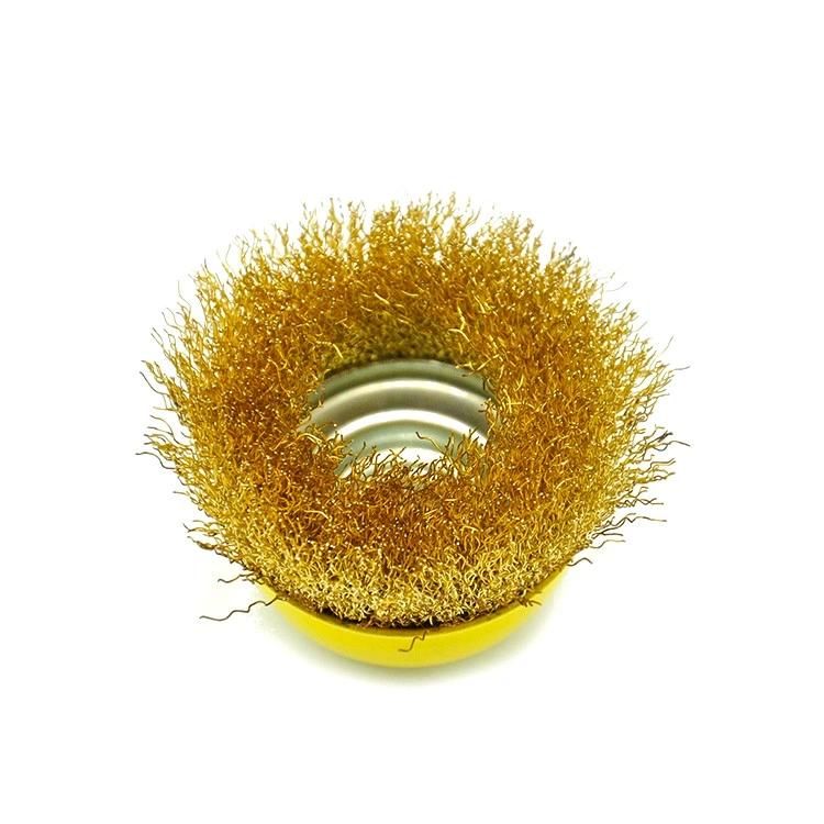 Silver Crimped Brass Shaft Cup Brush Stainless Steel Wire Brush