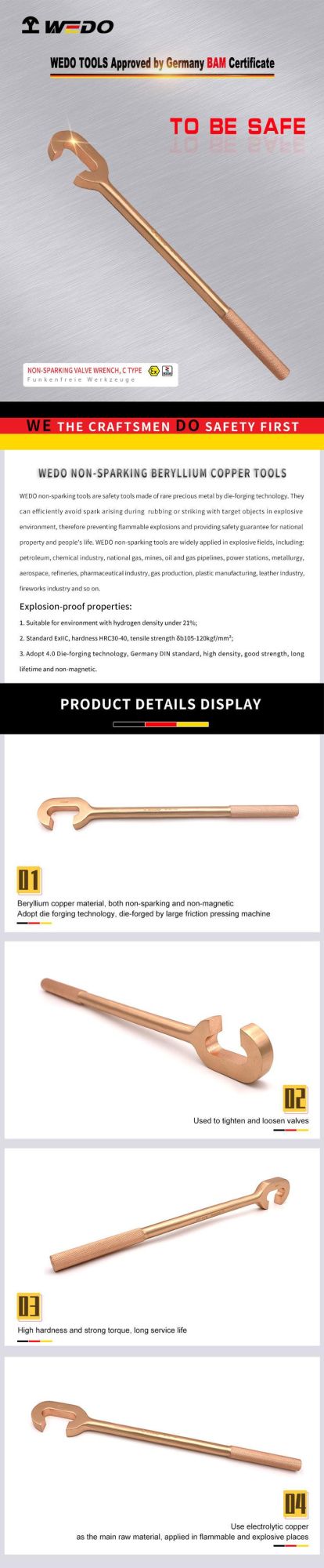 Wedo Non Sparking Beryllium Copper C Type Valve Wrench Bam/FM/GS Certified