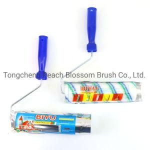 Blue and Green Stripes Polyester Fiber Roller Blue Plastic Handle Paint Roller Brush