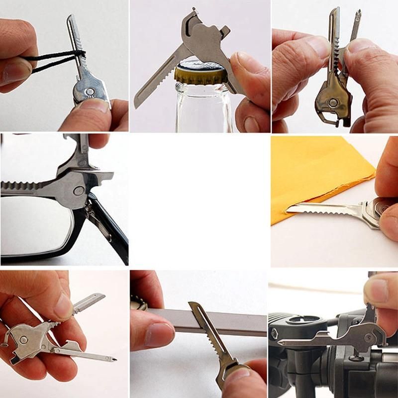 Multi-Tool 6 in 1 Foldable Utility Knife Wrench Screwdriver Bottle Opener Keychain Stainless Steel for Outdoor Camping Hiking Tool Esg13278