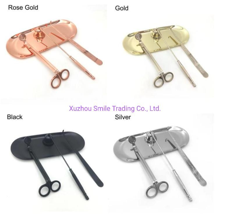 High Quality 4PCS Brass Candle Snuffer Set Stainless Steel Wick Trimmer Rose Gold Wick Dipper