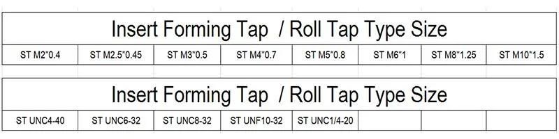 St Unc8-32 Hsse-M42 JIS Insert Forming Taps St Unc Unf 4-40 6-32 8-32 10-32 1/4-20 Machine Thread Screw Tap