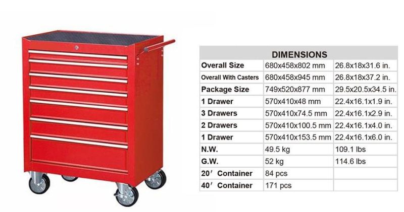 Tool Trolley Lockable Metal Tools Set Tool Cabinet with Wheel