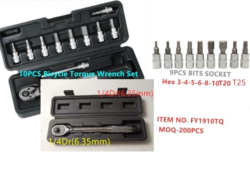 10PCS 1/4"Dr (6.35mm) Bicycle Repair Torque Wrench Tool Set (FY1910TQ)