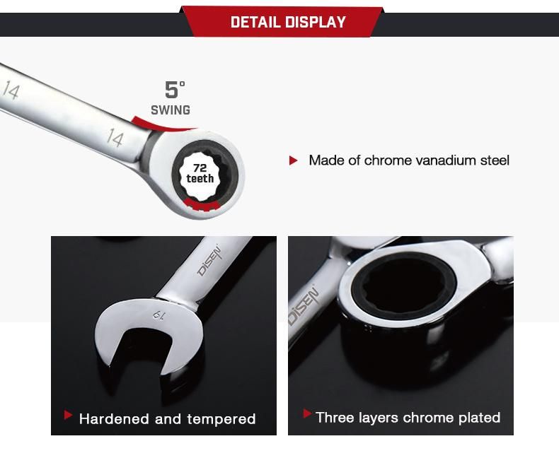 Extra Short 72-Tooth CRV Multifunctional Mirror Ratchet Semi-Automatic Fast Labor-Saving Wrench