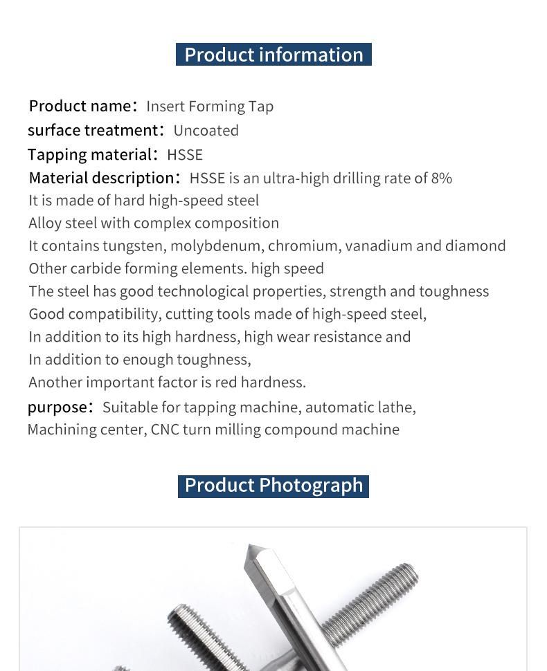 St M4*0.7 Hsse-M42 Insert Forming Taps St M2 M2.5 M3 M4 M5 M6 M8 M10 Machine Screw Thread Tap