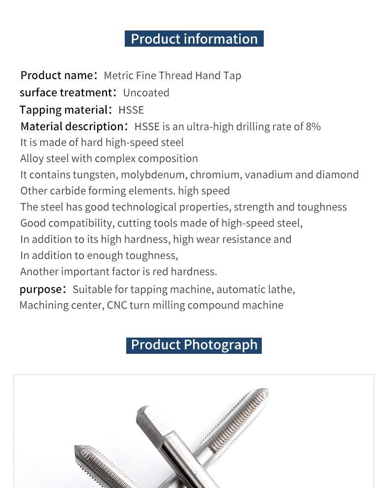 M8*1 Hsse-M35 Straight Groove Taps M2 M2.5 M3 M3.5 M4 M4.5 M5 M5.5 M6 M7 M8 M10 M12 M14 M16 M18 M20 M22 M24 Hand Thread Srcew Tap