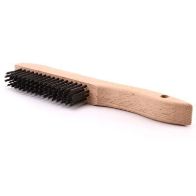 Stainless Steel Wire Strip Brush with Long Curved Beechwood Handle
