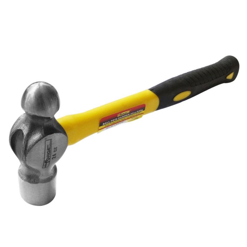 24oz Forged Carbon Steel Ball Pein Hammer with Fiberglass Handle