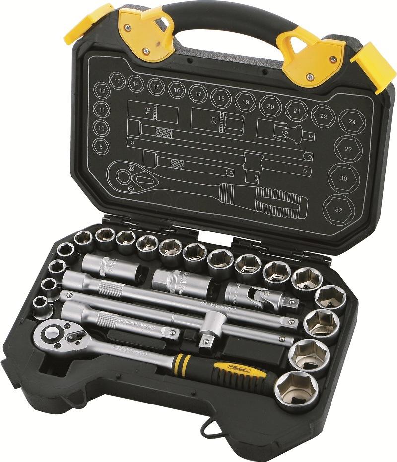 25PCS Professional Hand Tool Set Cr-V Steel 1/2" Drive Socket Set