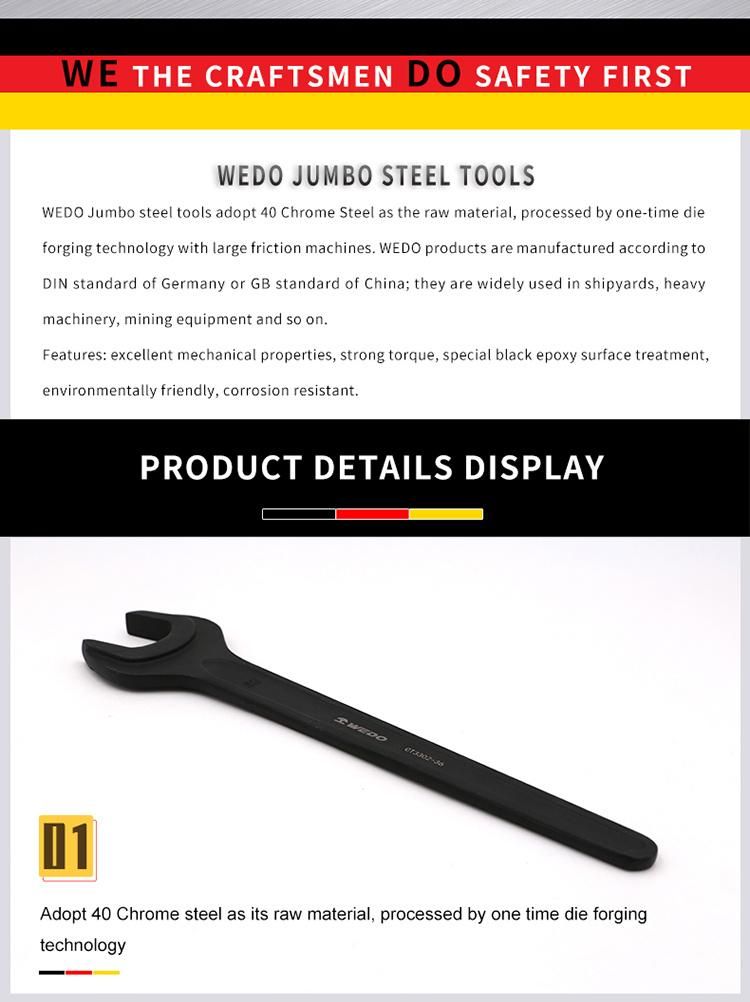 WEDO Jumbo Single Open End Wrench Strong Torque Labor Saving Black-Spray on Surface 40cr Open Spanner