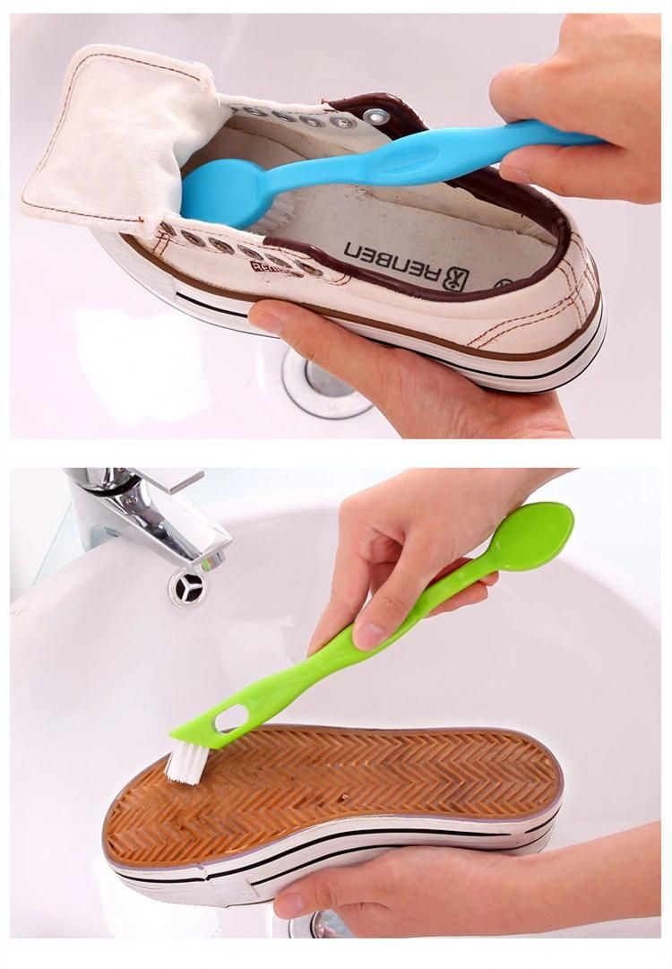 Double Head Shoes Clenaing Brush with Long Curved Handle Crevice Cleaning