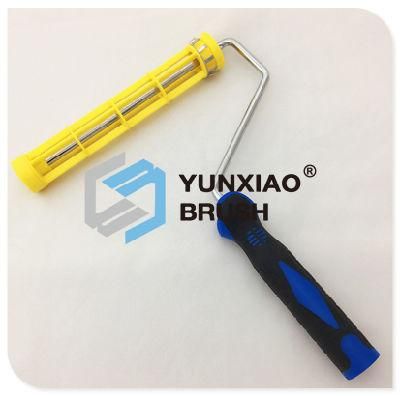 Yellow Plastic Cage Paint Roller Frame with Rubber Handle