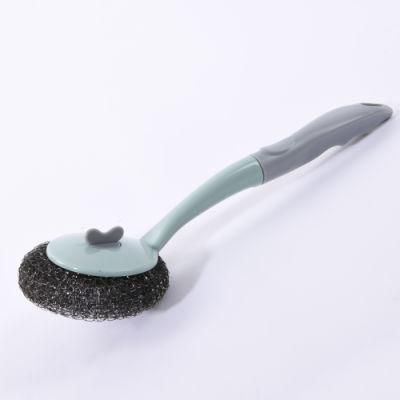 Stainless Steel Sponge Scrubbing Scouring Pad with Plastic Handle Steel Wool Scrubber for Kitchen Bathroom