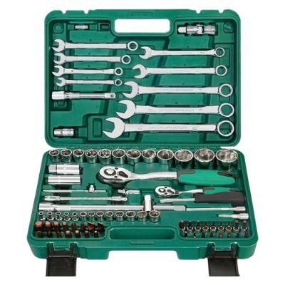 Factory Supply 82PC Repair Socket 72 Tooth Ratchet Wrench Auto Repair Set Green Box Set Auto Hardware Tools